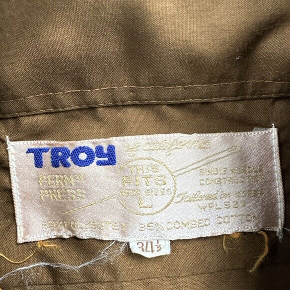 Vintage 70s Troy Of California Shirt 34 1/2 Brown Iridescent Button Up Workwear - Picture 3 of 8
